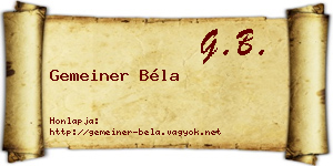 Gemeiner Béla névjegykártya
